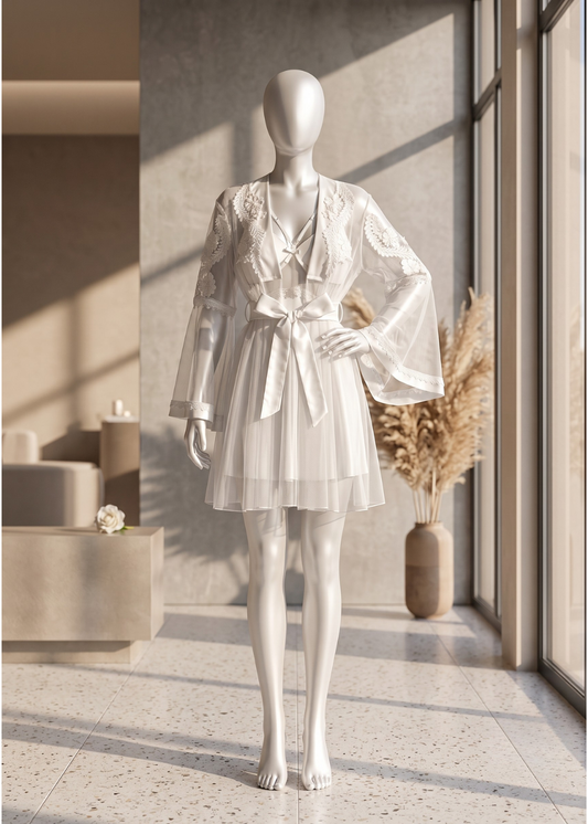 2 piece Celeste Bridal Lace Robe Set