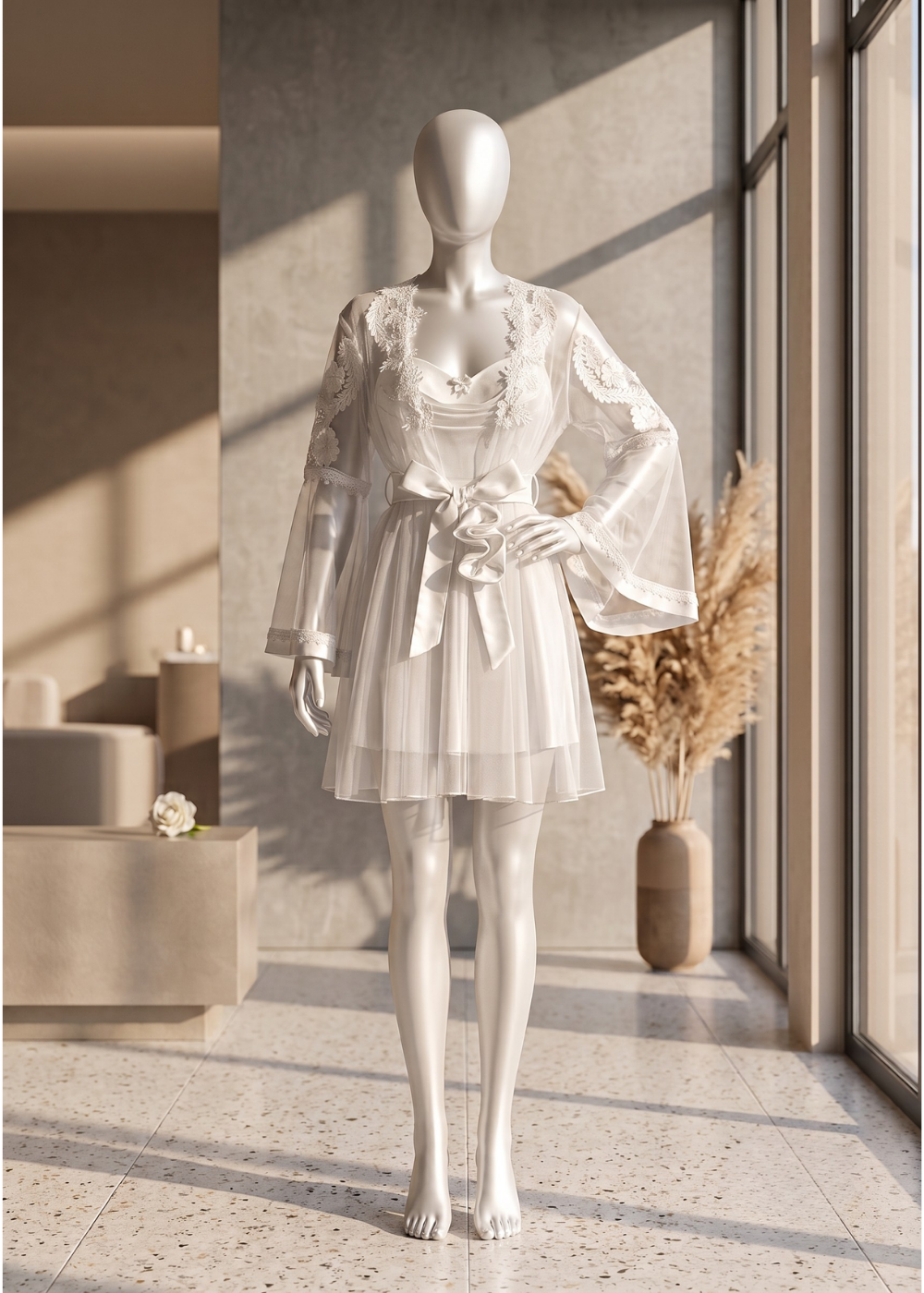 2 piece Aurora Bridal Lace Robe Set