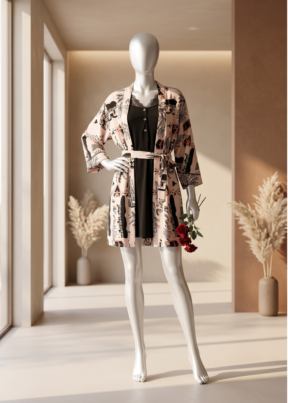2 piece Blush Oasis Lounge Robe Set