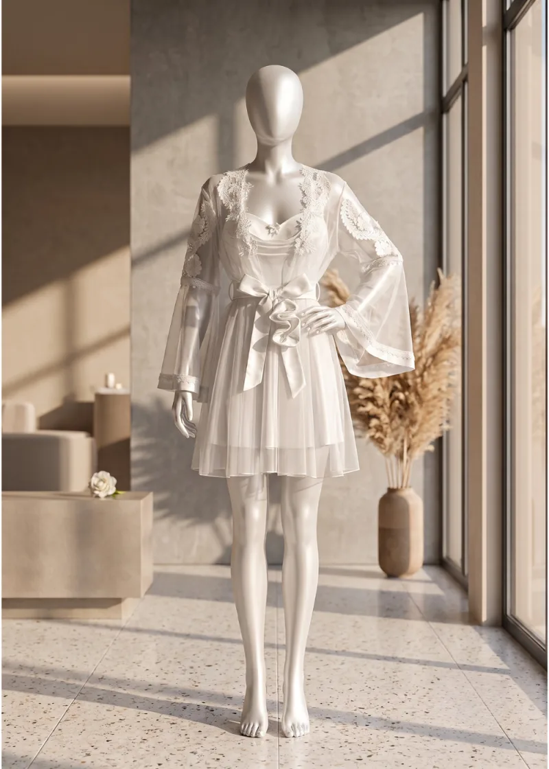 2 piece Aurora Bridal Lace Robe Set