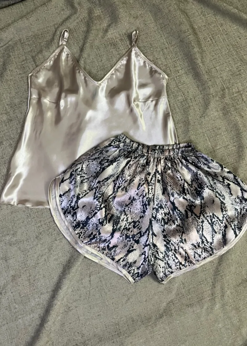 2-piece Champagne Satin Lounge Set
