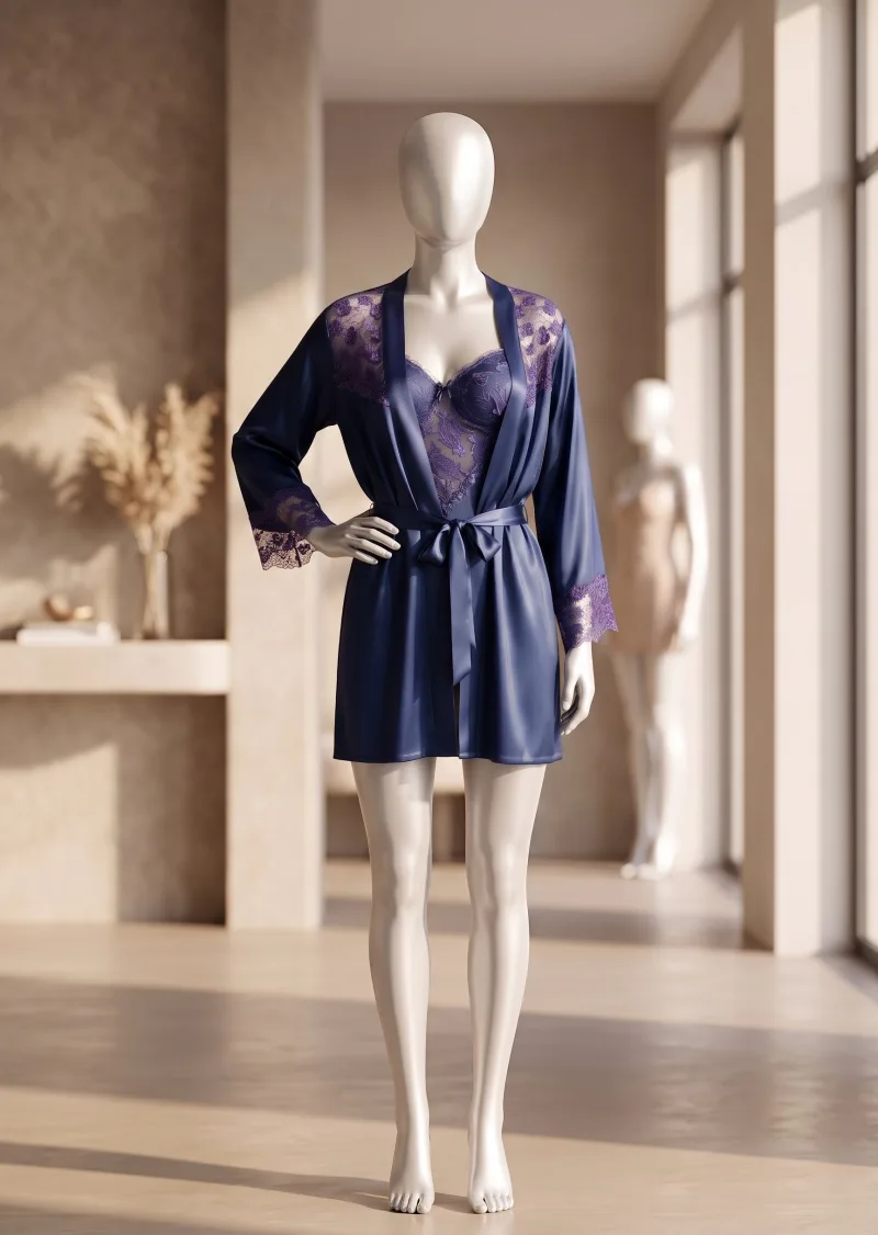 2 piece Royal Amethyst Satin Lace Robe Set