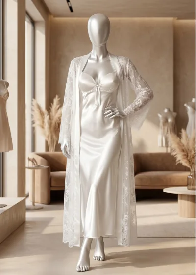 2-piece Ivory Satin Bridal Nightgown Set